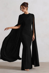 Black Asymmetric Cape Maxi Dress